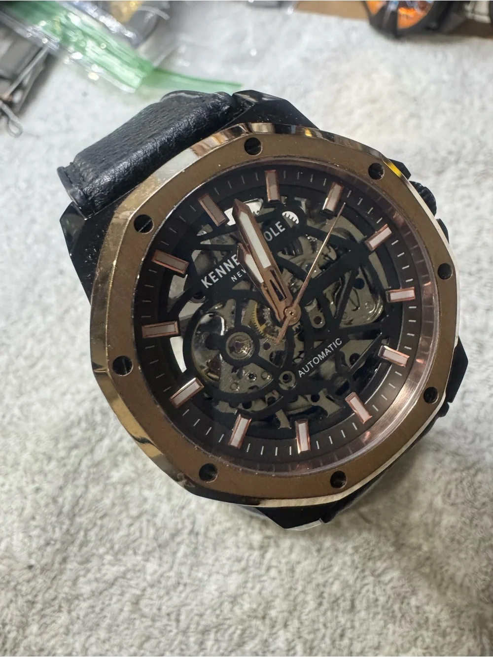 Kenneth Cole Black Dial Watch with Rose Gold Bezel